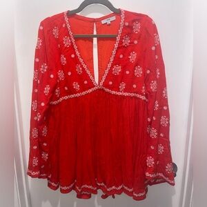 Fate Red and White Embroidered Blouse
